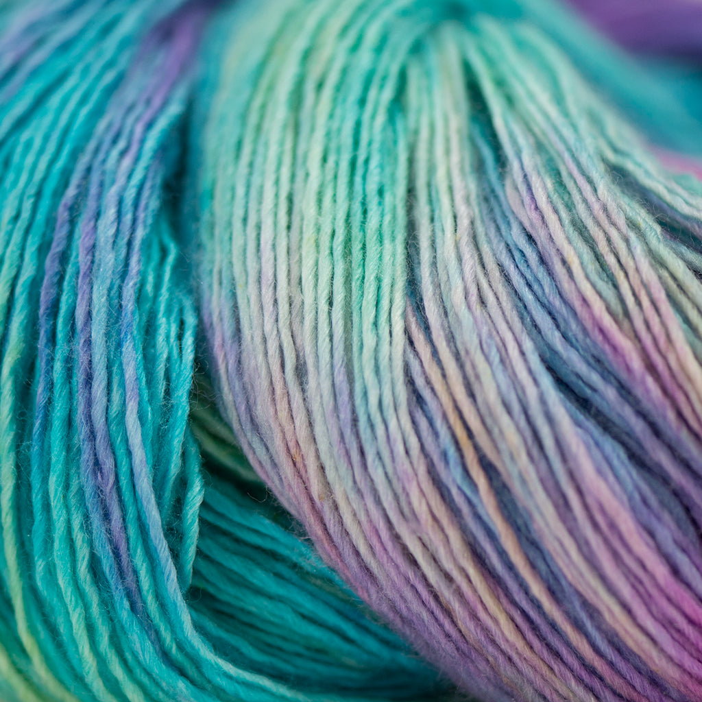 turquoise green with purple pink hand dye merino silk yarn