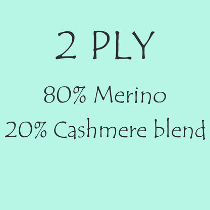 2ply/Laceweight 80% Merino/20% Cashmere, 100g skein, 800m