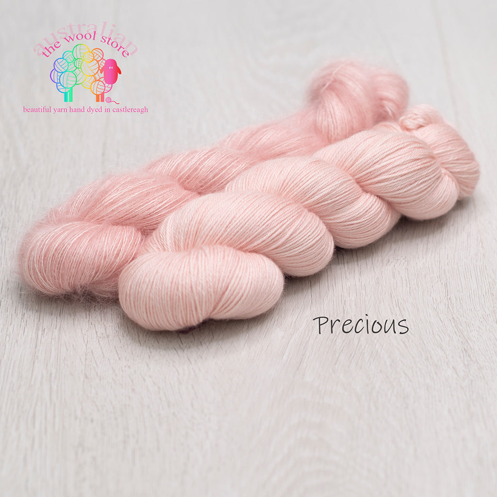 Yarn Combinations 4ply/Fingering weight, 75% Merino/15% Cashmere/10% Silk, 100g skein, 400m PLUS 2ply/Laceweight, 63% Mohair/37% Silk, 50g skein, 450m
