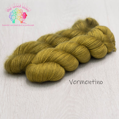Yarn Combinations 4ply/Fingering weight, 75% Merino/15% Cashmere/10% Silk, 100g skein, 400m PLUS 2ply/Laceweight, 63% Mohair/37% Silk, 50g skein, 450m